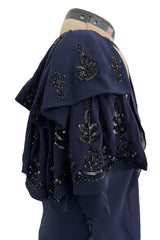 Spring 2008 Christian Dior by John Galliano Deep Blue Silk Chiffon One Shoulder Dress w Beading