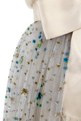 Incredible 1968 Sarmi Ivory Silk Net Dress w Mink Bodice & Metallic Tinsel Dot Detailing