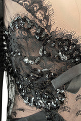 Fall 2019 Alessandra Rich Black Version of Runway Look 46 Bias Cut Silk & Sequin Lace Dress