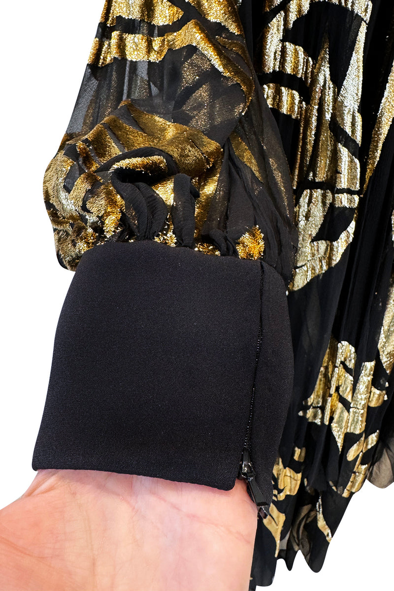 Extraordinary Fall 1992 Paco Rabanne Haute Couture Runway Sample Look 31 Metallic Gold & Black Silk Caftan Dress