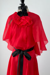 1979 Givenchy Red Organza Caped Dress