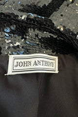 Fall 1980 John Anthony Couture Black Hand Sequin & Beaded Jacket w Incredible Rhinestone Closures