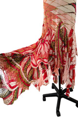 Spring 2004 Roberto Cavalli Long Version of Runway Look 23 Feather Light Silk Coral & Gold Print Dress