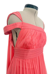 Exquisite Spring 2008 Versace by Donatella Versace Runway Look 52 Coral Pink Silk Chiffon Dress