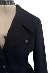 Amazing Fall 1994 Chanel by Karl Lagerfeld Runway Look 20 Deep Blue Black Cashmere Flare Jacket