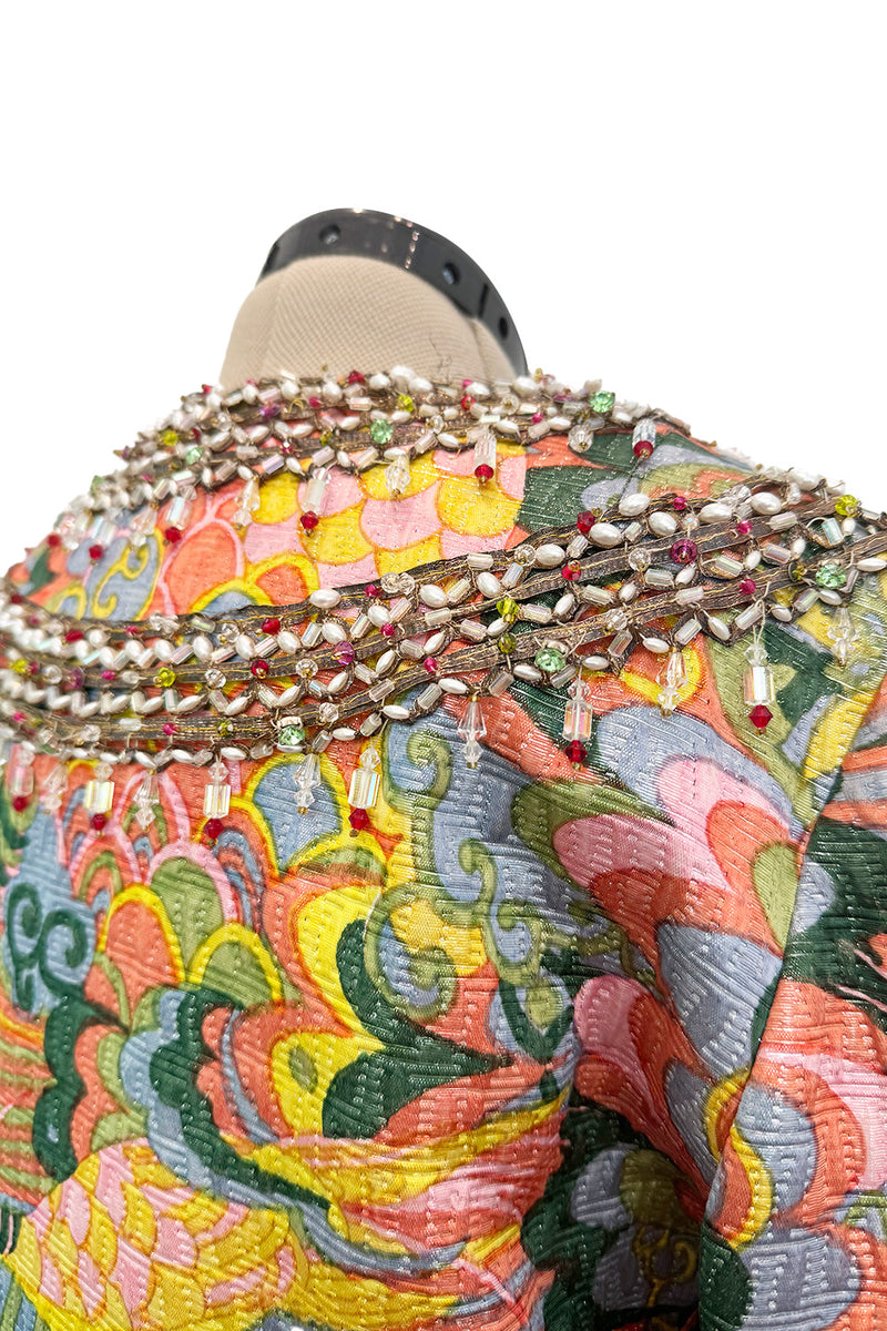 Wonderful 1968 Oscar de la Renta Gold Metallic Thread Silk Brocade Dress w Extensive Beadwork