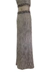 2010s Valentino by Pierpaolo Piccioli & Maria Grazia Chiuri Sequin & Rhinestone Embellished Deep Silver Silk Dress