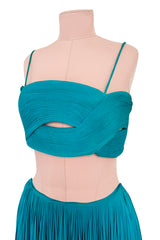 Exceptional Spring 1974 Madame Gres Haute Couture Unlabeled Documented Blue Silk Jersey Skirt & Top