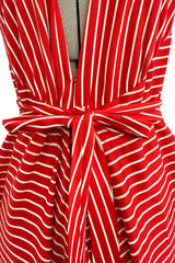 Chic & Minimalist Resort 1974 Halston Vogue Documented Red & White Striped Cotton Plunge Dress Dress