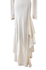 Incredible 1977 Halston Couture Heavy Weighted Ivory Silk Charmeuse Spiral Paneled Dress