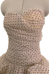 Prettiest Fall 2024 Atelier Prabal Gurung Look 7 Black Dotted Pale Nude Pinkish Net Strapless Dress w Full Skirts
