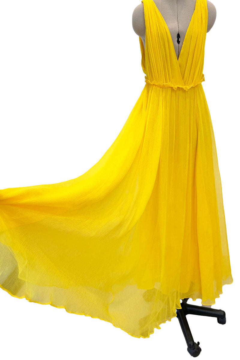 Resort 2018 Christian Dior by Maria Grazia Chiuri Runway Look 47 Plunge Yellow Silk Chiffon Dress Size 42