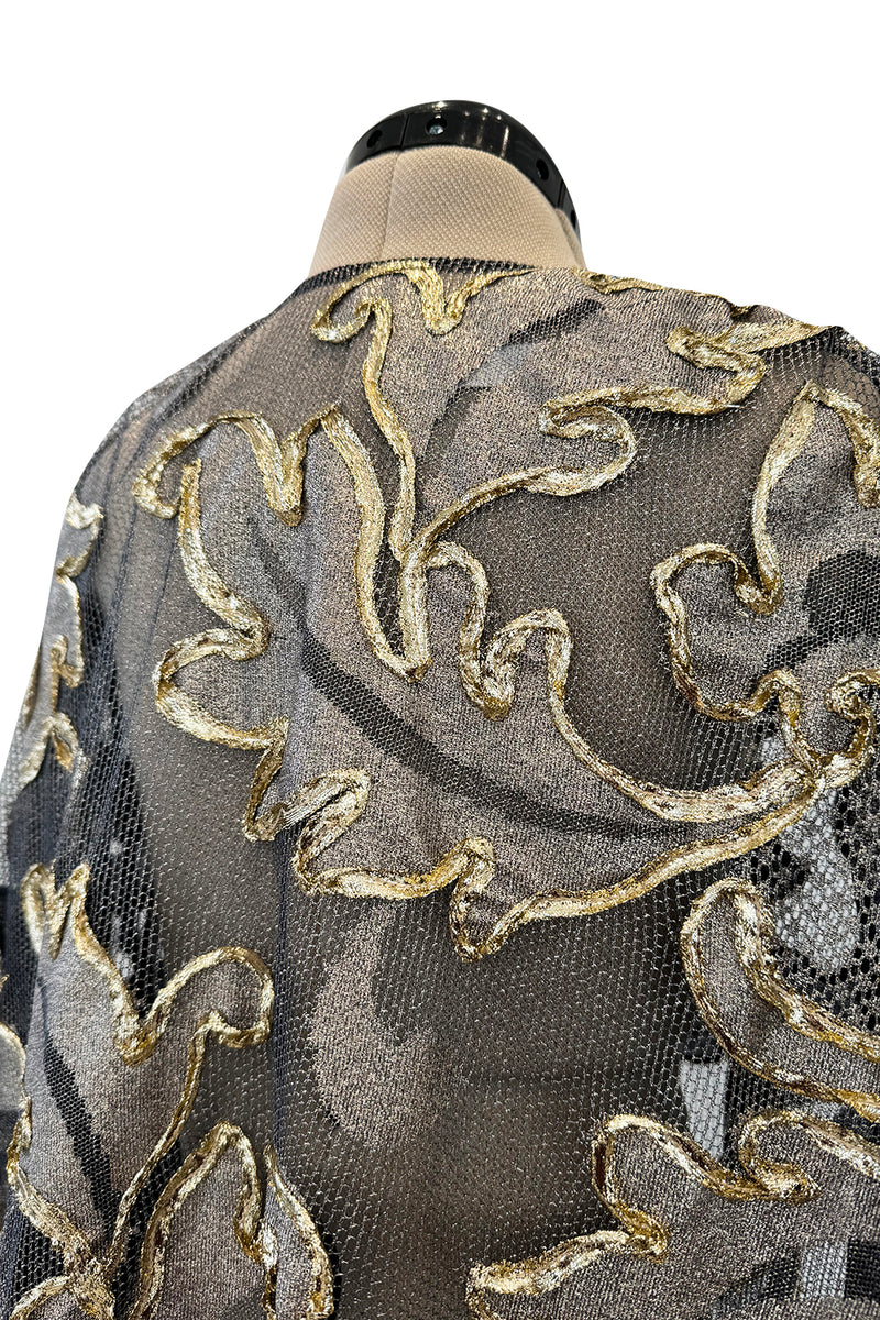 Phenomenal Fall 1993 Paco Rabanne Haute Couture Runway Sample Look 51 Metallic Gold & Silk Net Evening Caftan Coat