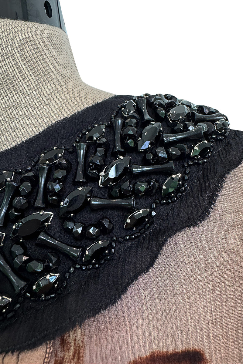 Prettiest Fall 2004 Prada Runway & Ad Campaign Print Silk Chiffon Dress w Beaded Detailing