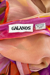 Extraordinary 1970s James Galanos Couture Floral Print Silk Chiffon Dress w Beaded Butterfly Detailing