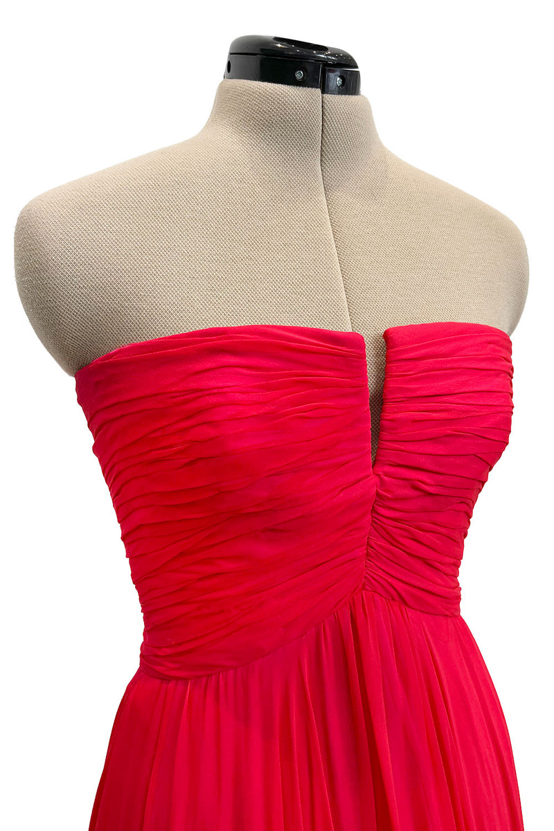 Beautiful Spring 1989 Bob Mackie Runway Red Silk Chiffon Dress & Cape w Inner Pink Layer