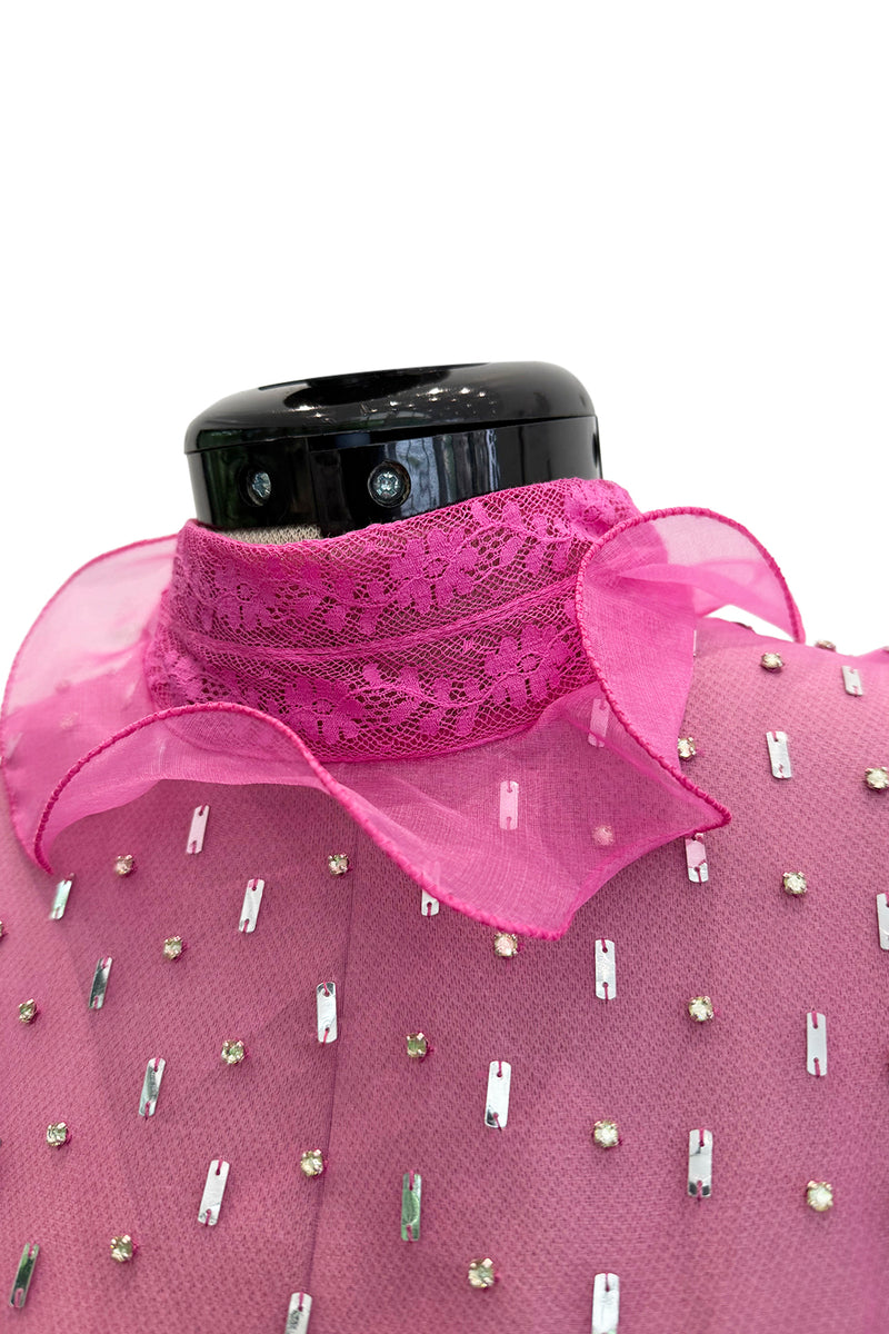 Spring 2018 Valentino by Pierpaolo Piccioli Pink Silk Organza Dress w Rhinestones & Metallic Silver Appliques