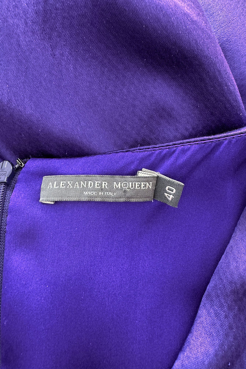 Beautiful 2007 Alexander McQueen Purple Bias Cut Liquid Silk Satin Dress w Amazing Sleeves