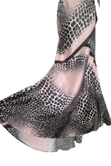 Spring 2004 Roberto Cavalli Bias Cut Silk Brown and Pink Printed Halter Top w Tie & Skirt Set