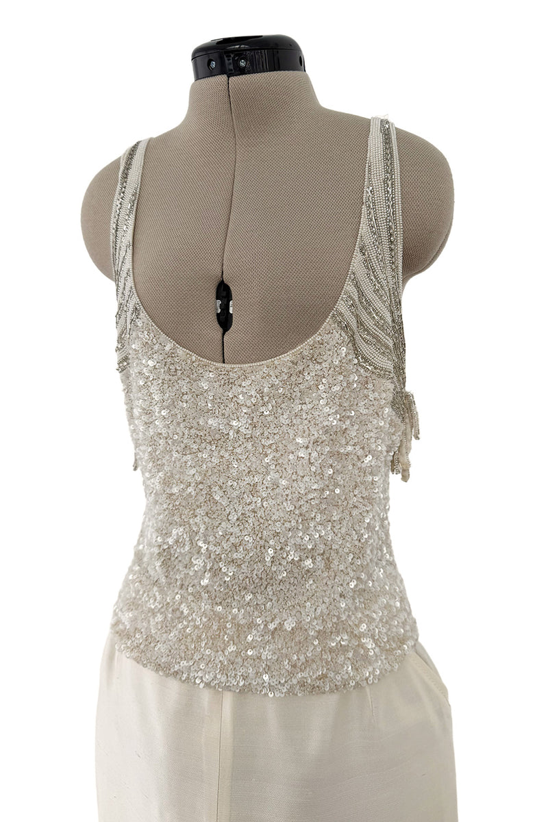 Extraordinary Spring 2001 Original Valentino Runway Look 73 Sequin Top & Ivory Silk Skirt Set