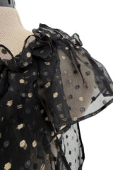 Rare Fall 1978 Yves Saint Laurent Runway Metallic Gold & Black Ruffle Top & Wrap Skirt Set