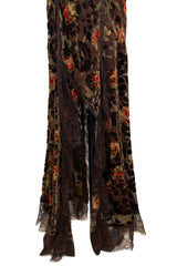 Beautiful Fall 2005 John Galliano Bias Cut Soft Brown Cut Devore Velvet & Chiffon Floral Print Dress