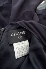 Spring 2001 Chanel by Karl Lagerfeld Midnight Blue Silk Chiffon Dress w Ruffles & Low Back