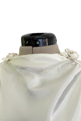 Beautiful 1930s Ivory Silky Rayon Wedding Gown w Train, Puffed Cap Sleeves & Romantic Rosette Detailing
