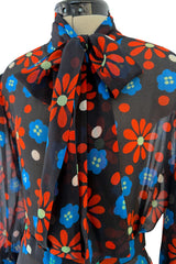 Outstanding Spring 1974 Yves Saint Laurent Floral Print Silk Chiffon Top & Skirt Set