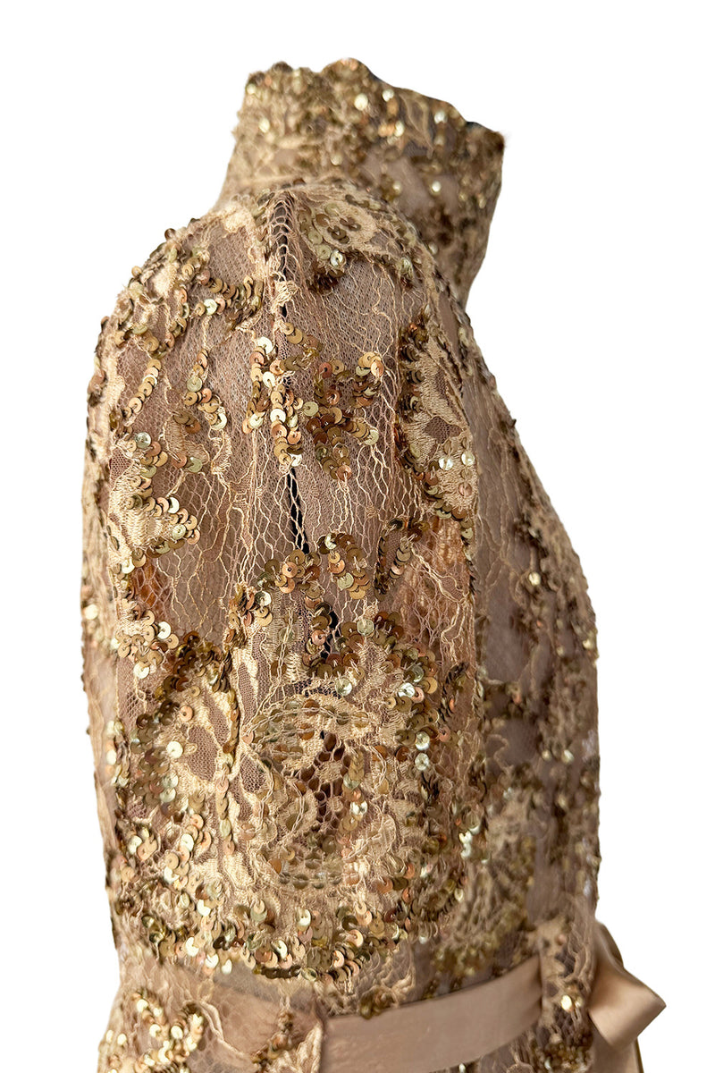 Outstanding 2010s Valentino by the Original Mr. Valentino Two Piece Metallic Gold Sequin Covered Set