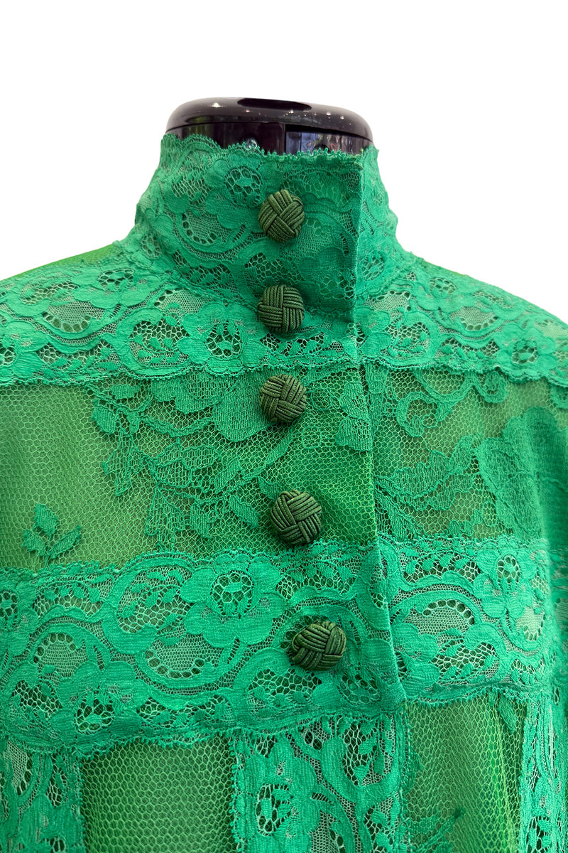 Remarkable Resort 2019 Gucci by Alessandro Michele Runway Look 9 Green Lace & Net Ruffle Dress w Train