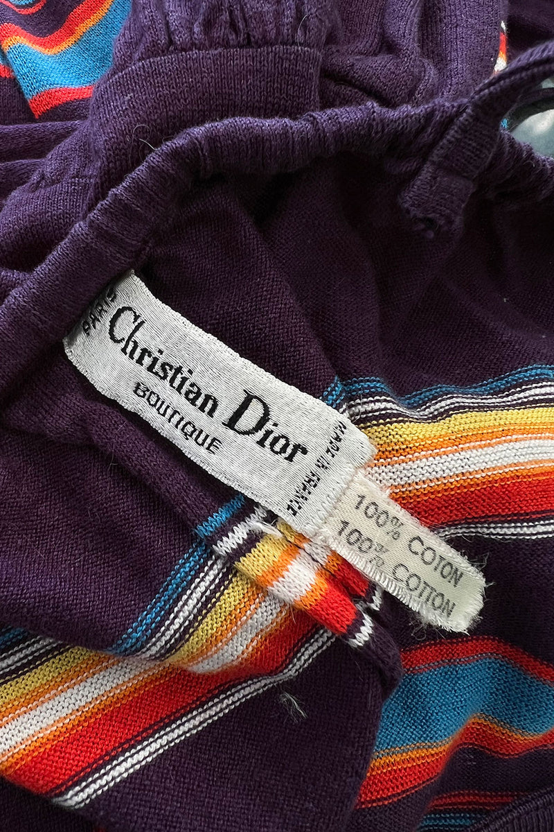 Spring 1977 Christian Dior by Marc Bohan Purple & Multi Coloured Stripe Cotton Jersey Dress