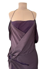 Gorgeous Fall 2003 John Galliano Bias Cut Deep Purple Silk Dress w Draped Arm Panels
