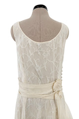 Fall 2007 John Galliano Ivory Silk Chiffon & Lace Dress w Silk Rosettes