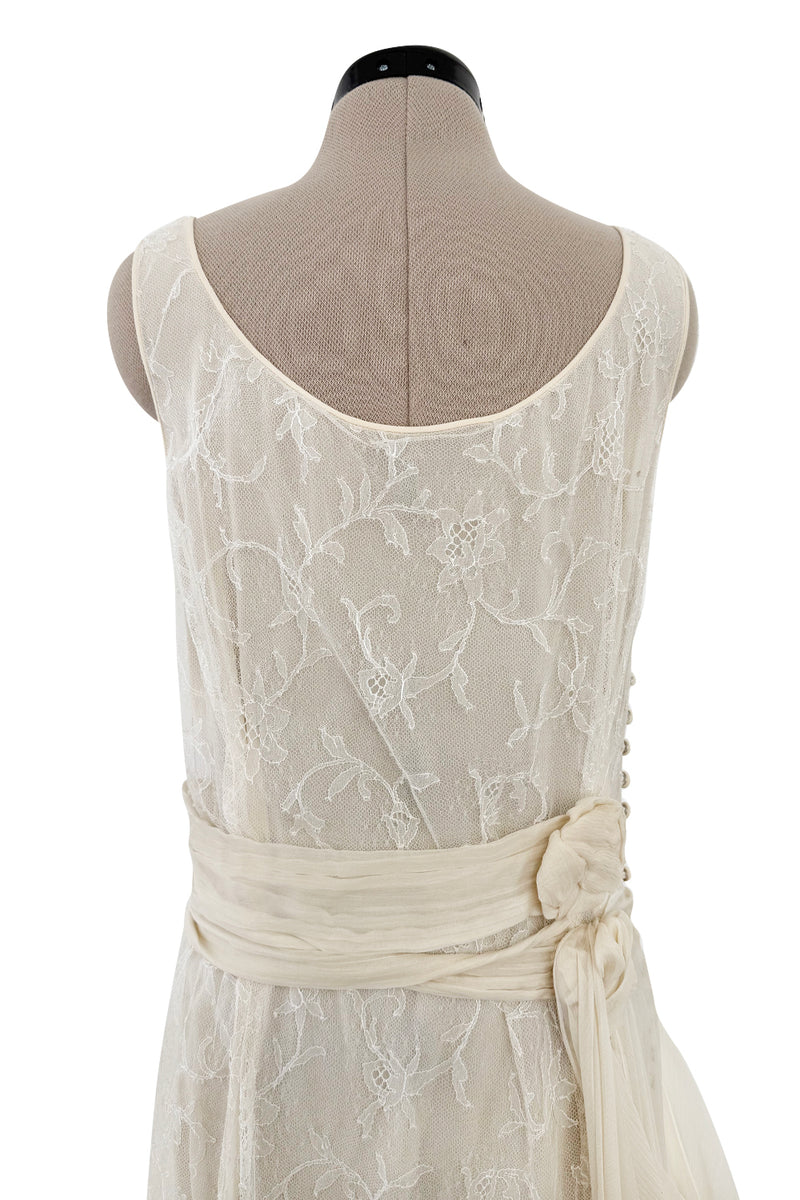 Fall 2007 John Galliano Ivory Silk Chiffon & Lace Dress w Silk Rosettes