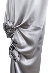 Fall 2008 Christian Dior by John Galliano Bias Cut Silver Silk Halter Dress w Flower Detailng
