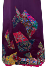 Fall 2002 Oscar de la Renta Runway Look 50 Deep Purple Silk Dress w Hand Applied Patchwork