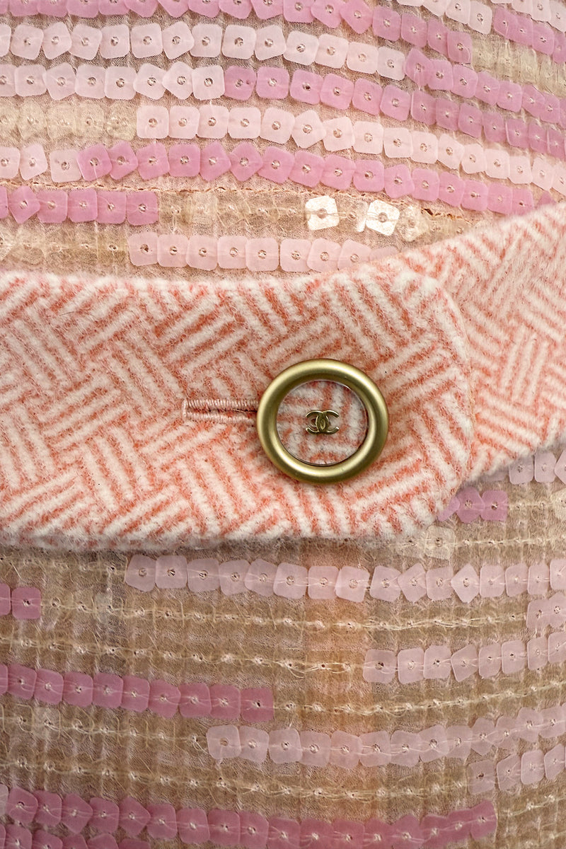 Chic Little Fall 2001 Chanel by Karl Lagerfeld Runway Pastel Pink Dress w Fully Sequin Front