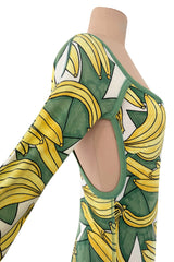 Iconic Spring 2004 Chloe by Phoebe Philo Runway Look 18 Banana Print Dress Side Cuts Outs