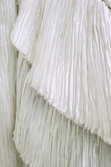 Stunning 1970s-80s Mary McFadden Couture White Pleated Dress w Attached Braided Belt
