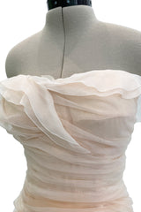 Divine Spring 2017 Carolina Herrera Palest Peach Ivory Silk Organza & Silk Net Strapless Ruffled Wedding Dress