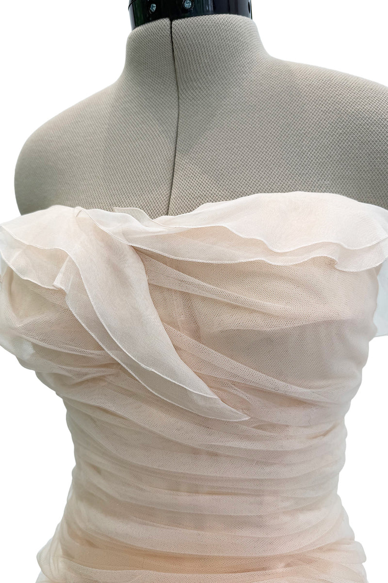 Divine Spring 2017 Carolina Herrera Palest Peach Ivory Silk Organza & Silk Net Strapless Ruffled Wedding Dress