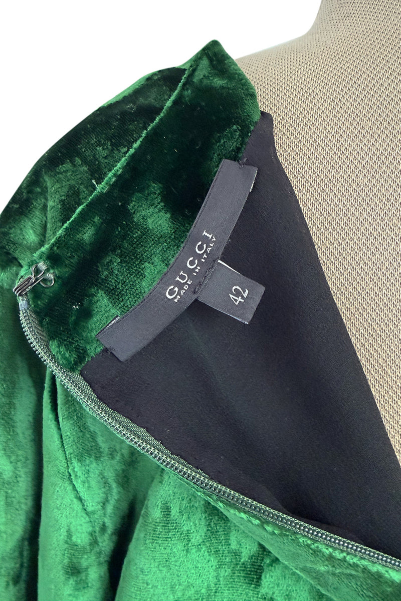 Beautiful Fall 2012 Gucci by Frida Giannini Runway Look 35 Deep Green Velvet Dress w Leopard Pattern