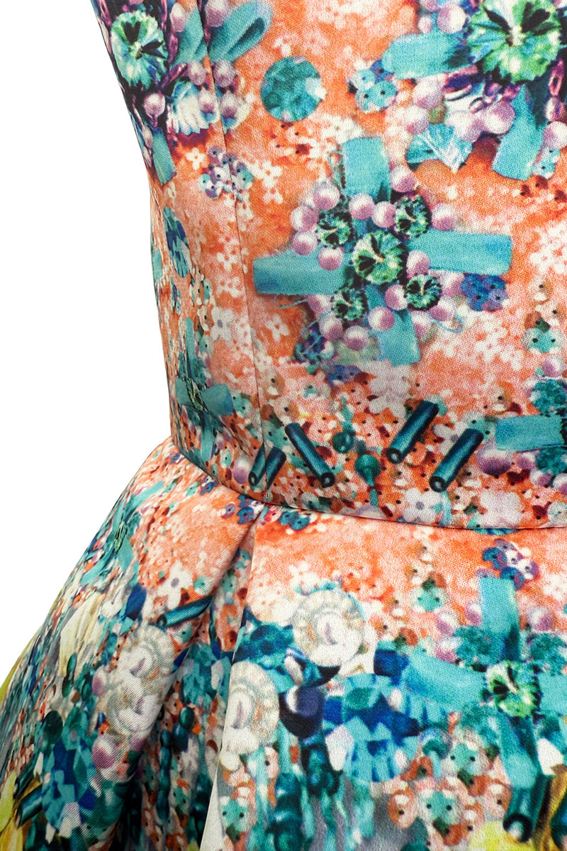Prettiest Spring 2014 Mary Katrantzou Runway Look 19 Printed Beaded Mini Dress w Full Skirt