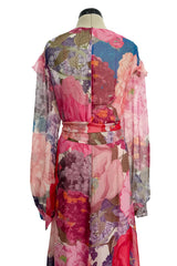 c. Resort 2020 Valentino by Pierpaolo Piccioli Ruffle Detailed Silk Chiffon Floral Caftan Dress w Tie Belt