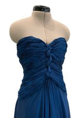 Prettiest Spring 1990 Oscar De La Renta Deep Sapphire Blue Silk Chiffon Strapless Dress w Matching Cape