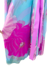 Fabulous 1970s Hanae Mori Couture Printed Silk Jumpsuit w Floor Length Angel Sleeves