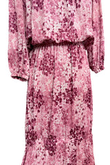 Gorgeous Spring 1976 Yves Saint Laurent Runway Pink Floral Silk Jersey Off Shoulder Dress