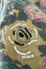 Gorgeous 1950s David Hart Organza Covered Cotton Floral Print Dress w Sequin Detailing