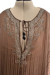 Amazing 1970s Unlabelled Feather Light Graduated Silk Ribbon Chiffon Cape Top & Wide Leg Pant Set